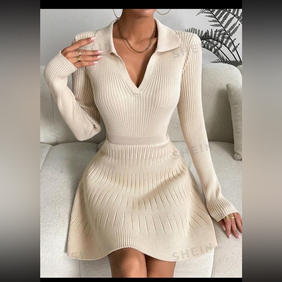 SHEIN Apricot Ribbed Knit Mini Sweater Dress size Medium - Picture 3 of 11